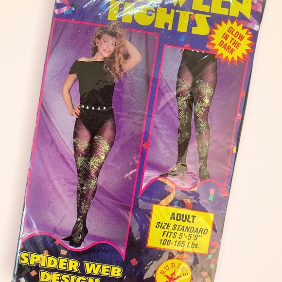 SOLD • 80’s Deadstock Glow in the Dark Tights Halloween S - Picture 2 of 5